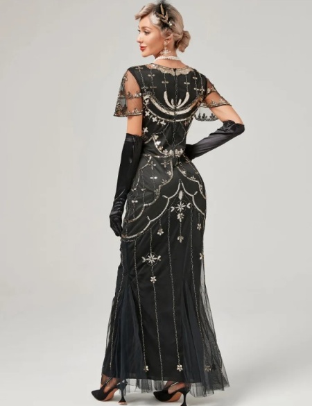 Чёрно-золотое длинное платье в стиле Гэтсби Чикаго