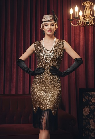 Золотое платье из пайеток в стиле Гэтсби