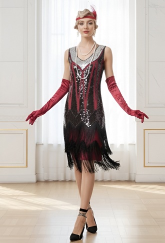 Красное платье миди в стиле Гэтсби