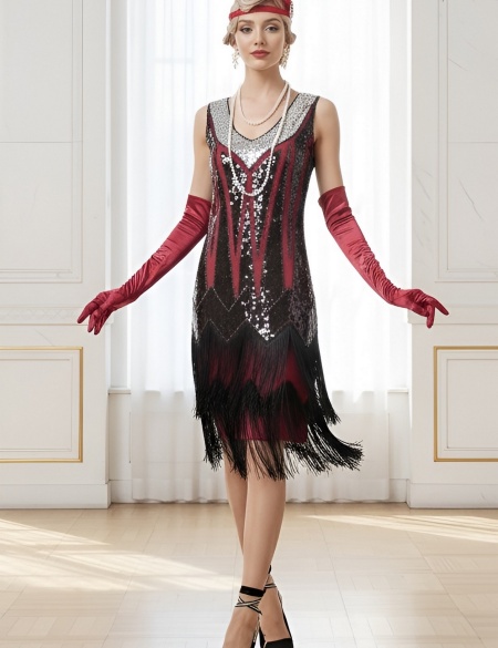 Красное платье миди в стиле Гэтсби