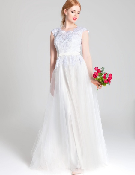 Свадебное платье с кружевным верхом Циара