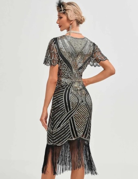 Серебряное платье в стиле Гэтсби с рукавами крыло