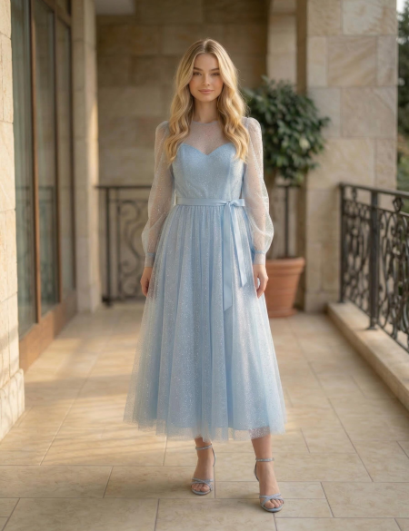 Голубое платье миди трансформер 2 в 1