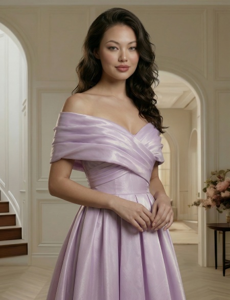 Пудровое платье миди А-силуэта с мерцающим эффектом