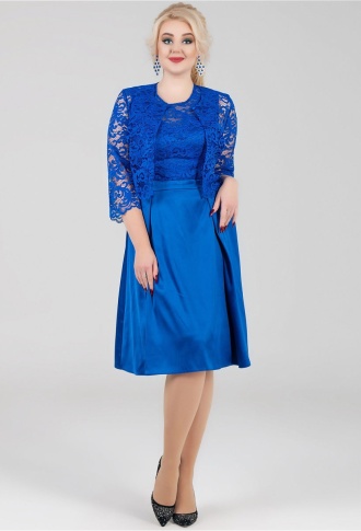 Кружевной верх, юбка атлас с болеро - Синий