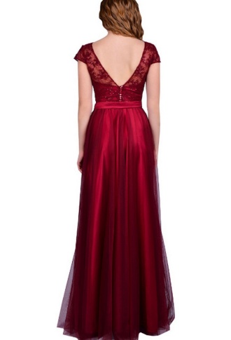 Бордовое фатиновое платье лиф с пайетками