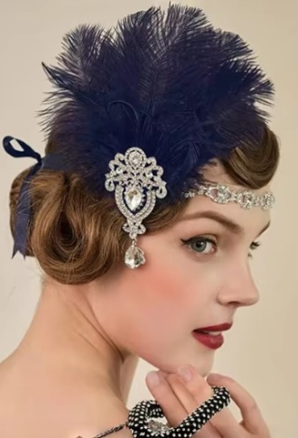 Синее перо на голову со стразами