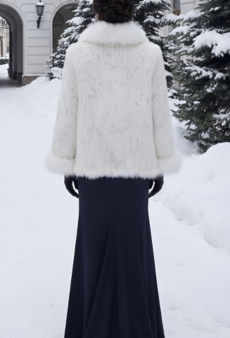 Вязаная белая норковая шуба с воротником из меха песца 