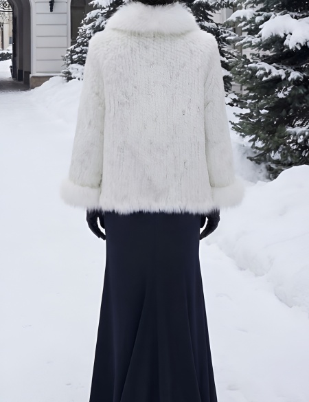 Вязаная белая норковая шуба с воротником из меха песца 