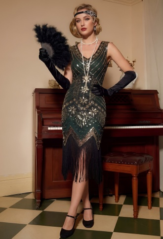 Изумрудное платье в стиле Гетсби без рукавов