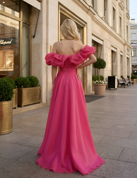 Малиновое платье трансформер из органзы с оборкой