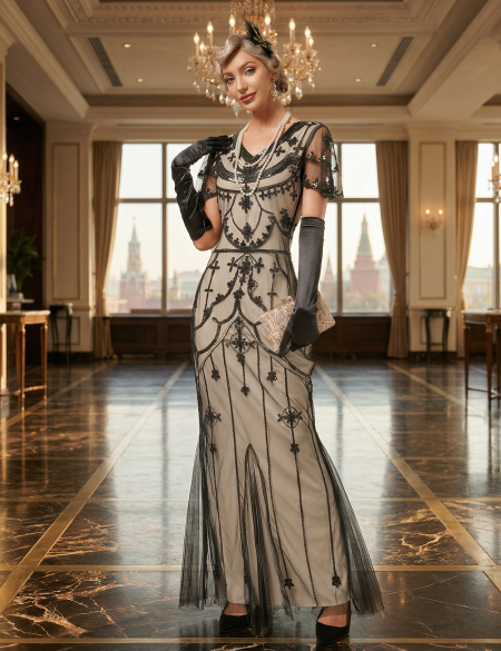 Чёрно-бежевое платье в стиле Гэтсби Чикаго