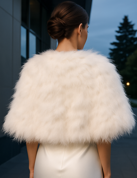 Меховая натуральная накидка на плечи из страусиных перьев