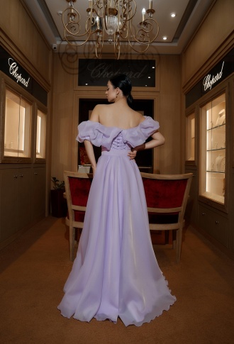 Лавандовое платье трансформер из органзы с оборкой