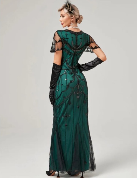 Изумрудное длинное платье в стиле Гэтсби Чикаго