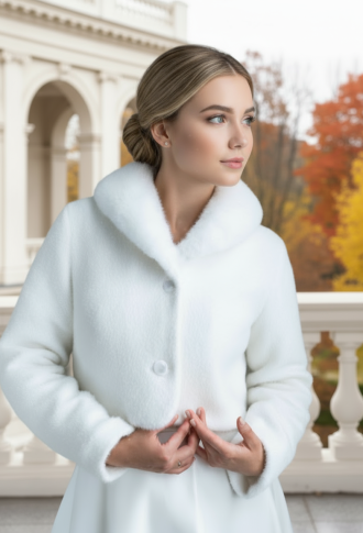 Свадебный жакет (пиджак) из ангоры с воротником под норку