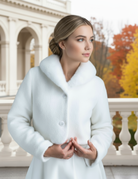 Свадебный жакет (пиджак) из ангоры с воротником под норку