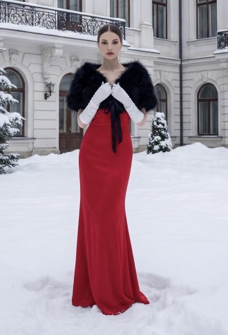 Лебяжья накидка черная с атласными лентами