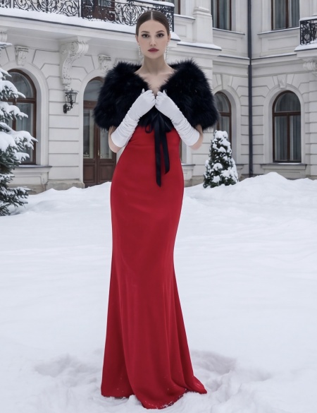 Лебяжья накидка черная с атласными лентами