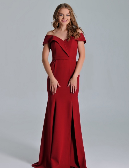 Платье по фигуре со спущенными плечами - Марсала