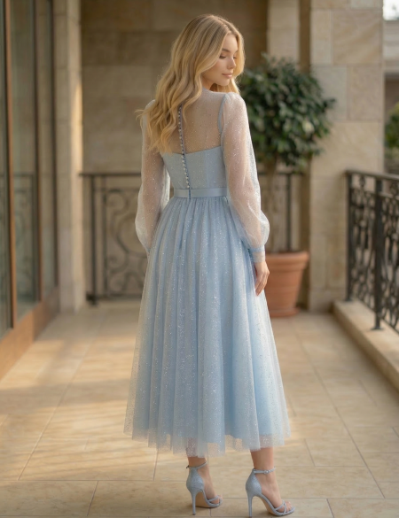 Голубое платье миди трансформер 2 в 1