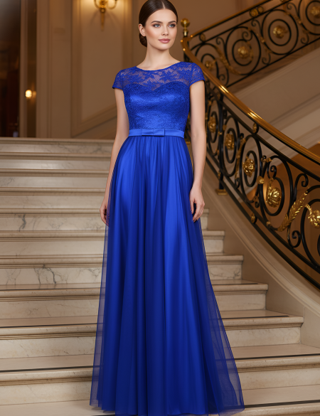 Синее фатиновое платье лиф с пайетками