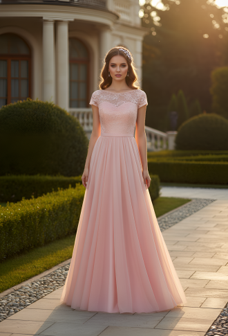 Абрикосовое фатиновое платье лиф с пайетками