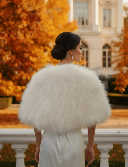 Меховая натуральная накидка из лебяжьего пуха