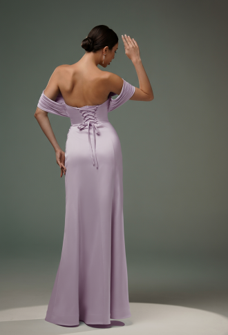 Лавандовое атласное платье с корсетным лифом