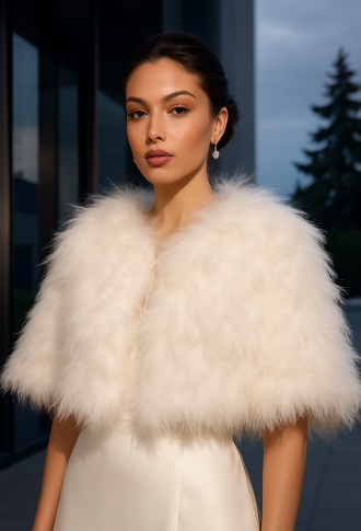 Меховая натуральная накидка на плечи из страусиных перьев