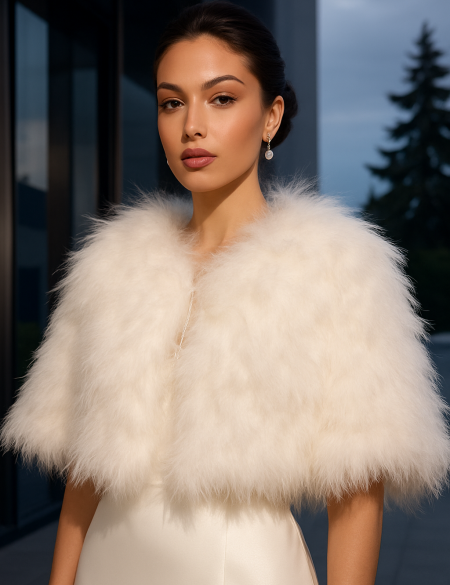 Меховая натуральная накидка на плечи из страусиных перьев