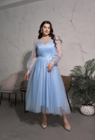 Голубое платье миди трансформер 2 в 1